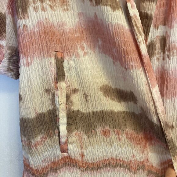 Zara Kimono Pink Tie Dye Smocked Waffle Style Lined Size XS Beachy Boho Chic - Picture 11 of 16